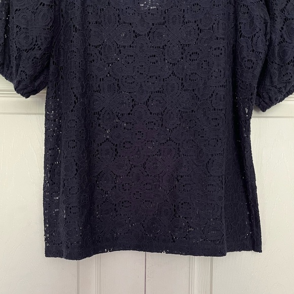 {LOFT} Lace Puff Short Sleeve Top in Navy - Womens XXS - NWT - Picture 3 of 9